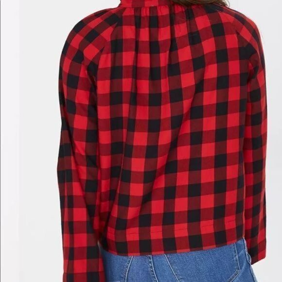 Madewell Ragland Tie-Neck Long Sleeve Buffalo Check Top - Picture 3 of 6